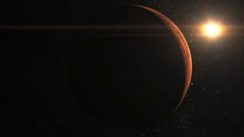 Planet Mars. The sun in the frame from the top right. Mars moves to the left 스톡 동영상 98212228