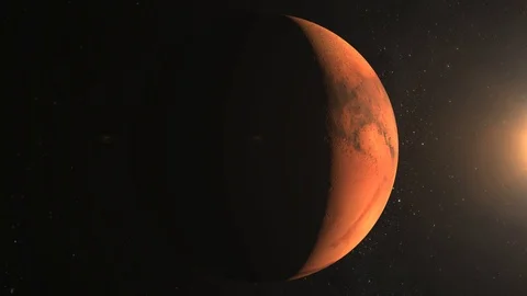 Planet Mars. View from space. Mars rotates slowly. The planet is illuminated by Stock Footage 98890615