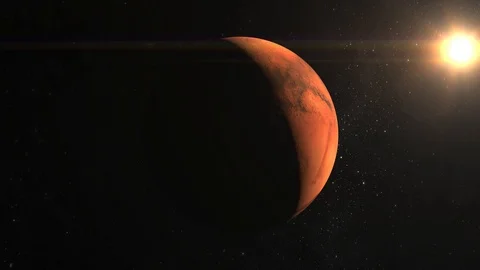 Planet Mars. View from space. Mars rotates slowly. The planet is illuminated by Stock Footage 99596502