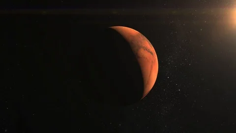 Planet Mars. View from space. Mars rotates slowly. The planet is illuminated by Stock Footage 99596504