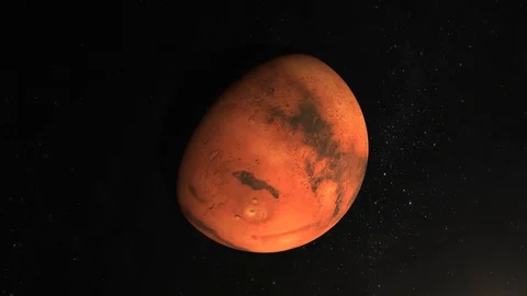 Planet Mars. View from space. Mars rotates slowly. A large surface of Planet is Stock Footage 99596590