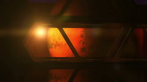 Planet Mars from the window of a space station. Stock Footage 124728426