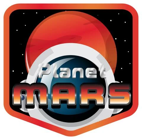 Planet Mars word logo design with Mars planet Stock Illustration