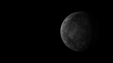 Planet Mercury Rotating Loop with Copy Space - Realistic 3D Rendering on Black Stock Footage 340199350