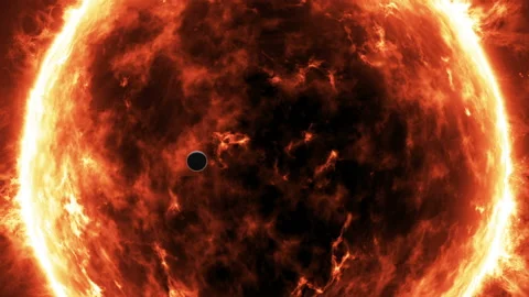 Planet Mercury slowly passing in front of rotating solar star. Stock Footage 145128532