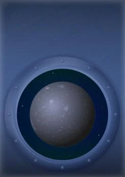Planet Mercury in space window Stock Illustration