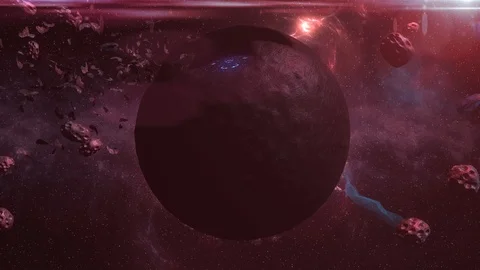 Planet With Meteors In An Unknown Galaxy Stock Footage 122650562