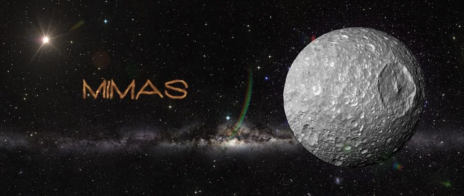 Planet Mimas in outer space. Illustrazione stock