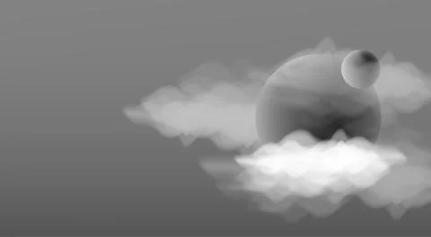 Planet of moon in the cloud 3d render monochrome illustration Stock Illustration