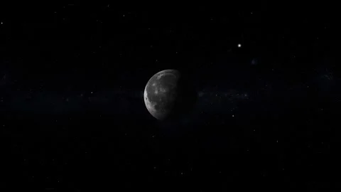 The Planet Moon Orbiting in Deep Space with Twinkling Stars Background Stock Footage 336261121
