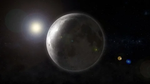 Planet the moon revolves in space Stock Footage 94099652