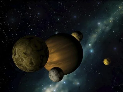 Planet with moons Stock Illustration