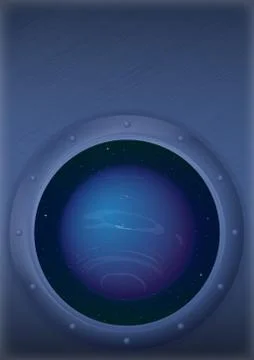 Planet Neptune in space window Stock Illustration