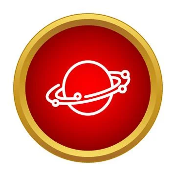 Planet orbiting electrons forming red gold icon Stock Illustration