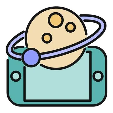 Planet orbiting smartphone showing astronomy education app concept Stock Illustration