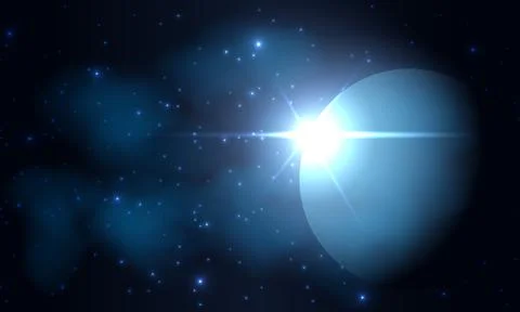 Planet in outer space in dark starry sky. Realistic cosmos vector background Stock Illustration