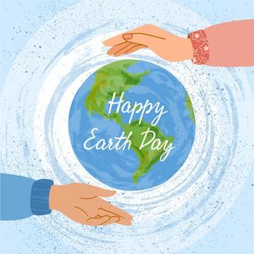 The planet is protected by hands. Colored vector illustrations in flat style Stock Illustration