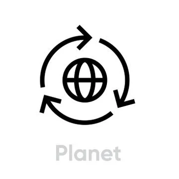 Planet Recycle icon. Editable Vector Stroke. Stock Illustration