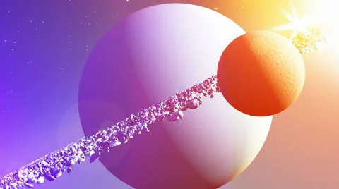Planet with rings asteroids colors sun and moon space view Stock Footage 60142467
