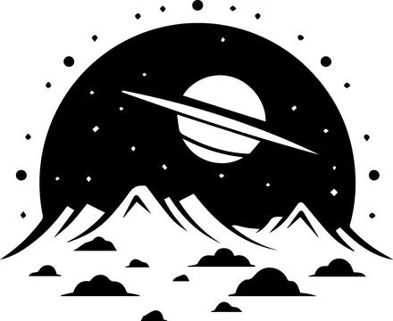 Planet with rings logo in flat line art style Stock Illustration