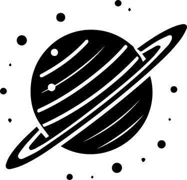 Planet with rings logo in flat line art style Stock Illustration