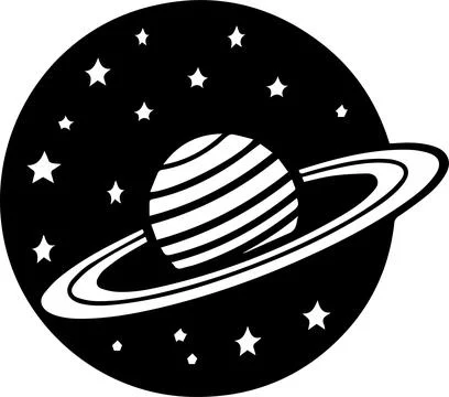 Planet with rings logo in flat line art style Stock Illustration