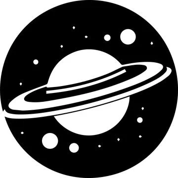 Planet with rings logo in flat line art style Stock Illustration
