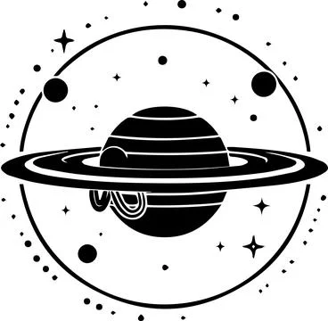 Planet with rings logo in flat line art style Stock Illustration