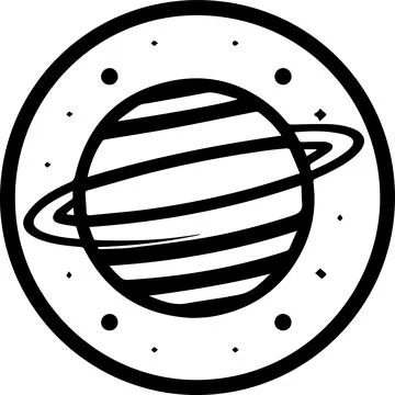 Planet with rings logo in flat line art style Illustrazione stock