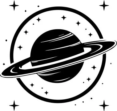 Planet with rings logo in flat line art style Stock Illustration