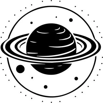 Planet with rings logo in flat line art style Illustrazione stock