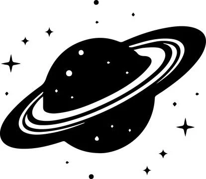 Planet with rings logo in flat line art style Stock Illustration