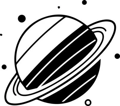 Planet with rings logo in flat line art style Illustrazione stock