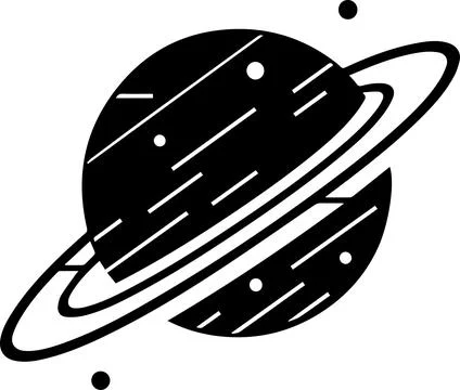 Planet with rings logo in flat line art style Stock Illustration