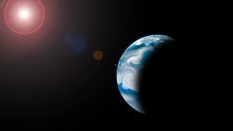 Planet with Rising Sun Stock Illustration