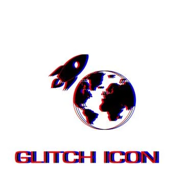 Planet with rocket icon flat Stock Illustration