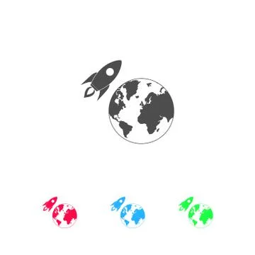 Planet with rocket icon flat Stock Illustration