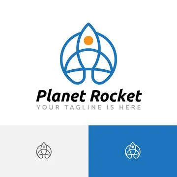 Planet Rocket Space Ship Craft Explorer Line Logo Stock Illustration
