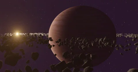 Planet Saturn close-up, meteorite ring, Video stock 130857787