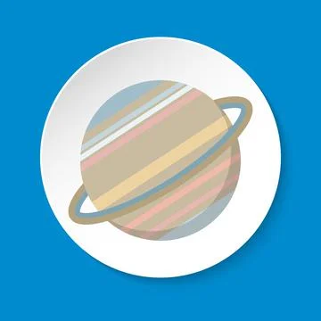 Planet Saturn icon in flat style on round button Stock Illustration