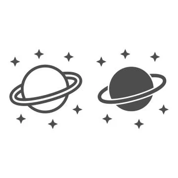 Planet Saturn line and solid icon, space concept, Planet and stars sign on white Ilustración de archivo