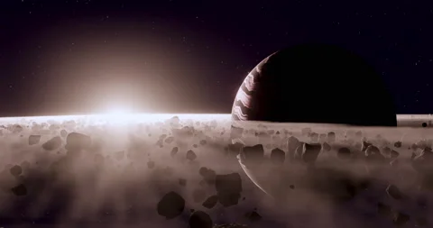 Planet Saturn or Jupiter close-up, with rings Video stock 130867731