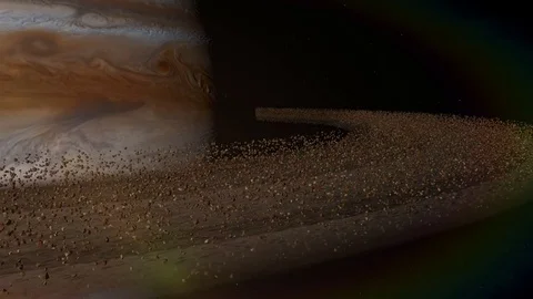 Planet Saturn orbiting, ring, closeup, looped, solar system, 3D animation, alpha Stock Footage 73554772