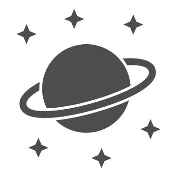 Planet Saturn solid icon, space concept, Planet and stars sign on white Ilustración de archivo