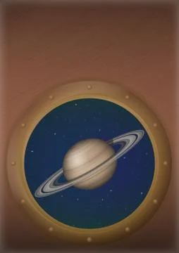 Planet Saturn in space window Stock Illustration