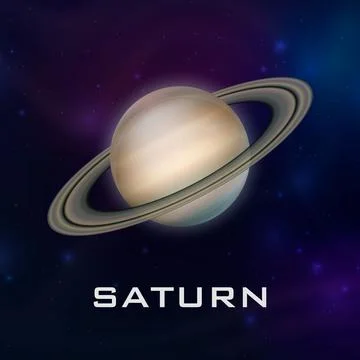 Planet Saturn. Vector 3d Realistic Space Planet in Space Starry Sky. Galaxy Illustrazione stock