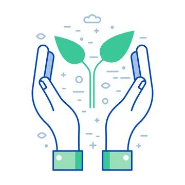 Planet Saving Icon with Hands Hold Plant Stock Illustration