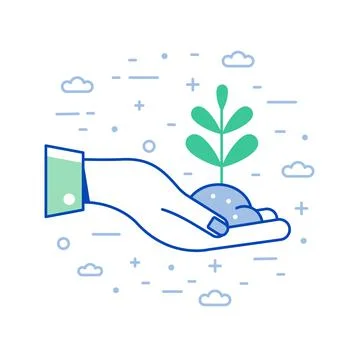 Planet Saving Icon with Hands Hold Plant Stock Illustration