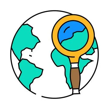 Planet search magnifying glass icon color illustration Stock Illustration