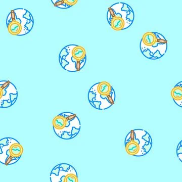 Planet search magnifying glass vector seamless pattern Stock Illustration